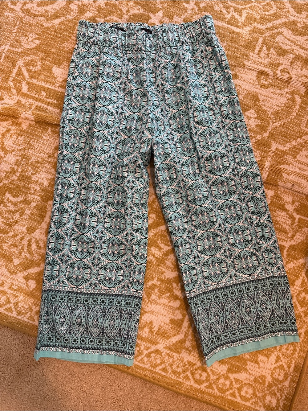Teal Patterned Wide Leg Pants